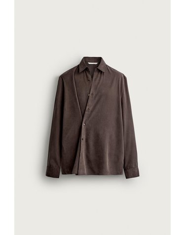 자라 라이오셀 혼방 릴렉스핏 긴팔 셔츠 1437/354/716 DARK BROWN