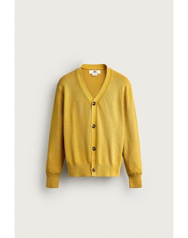 자라 레귤러핏 브이넥 코튼 버튼 가디건 3284/320/300 YELLOW