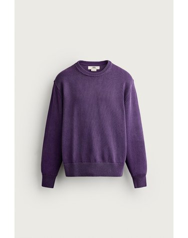 자라 코튼 레귤러핏 라운드넥 니트 스웨터 3284/322/611 PURPLE