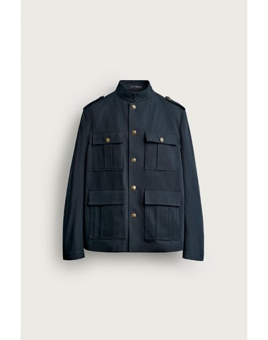 자라 하이넥 패치 포켓 린넨 혼방 자켓 7574/063/401 NAVY BLUE
