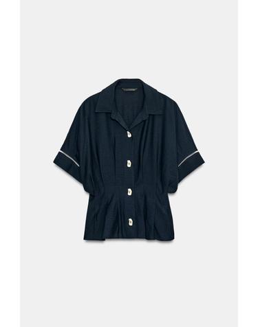자라 배색 파이핑 플리츠 반팔 셔츠 7041/312/401 NAVY BLUE