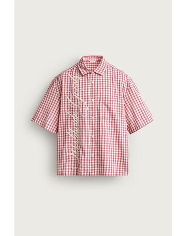 자라 릴렉스핏 체크 자수 반팔 셔츠 7200/307/061 WHITE / RED