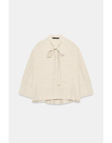 자라 린넨 혼방 타이넥 7부 소매 셔츠 5344/264/710 BEIGE