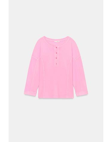 자라 슬림핏 라운드넥 7부 소매 티셔츠 5644/137/460 NEON PINK