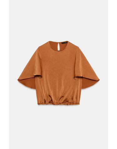 자라 크롭 라운드넥 러플 소매 블라우스 7048/313/634 BURNT ORANGE