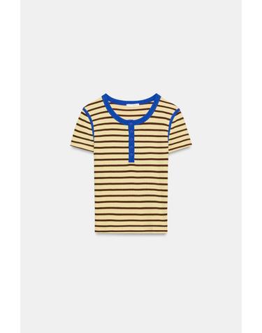 자라 스트라이프 골지 라운드넥 반팔 티셔츠 4805/114/300 YELLOW