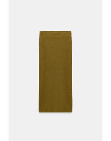 자라 스트레이트 골지 미디 스커트 4174/634/515 OLIVE GREEN