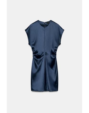 자라 새틴 슬림핏 셔링 미니 원피스 8372/247/422 DARK NAVY