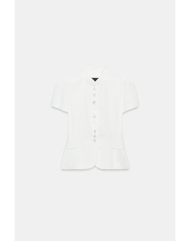 자라 스트라이프 페플럼 반팔 하이넥 탑 7700/204/250 WHITE