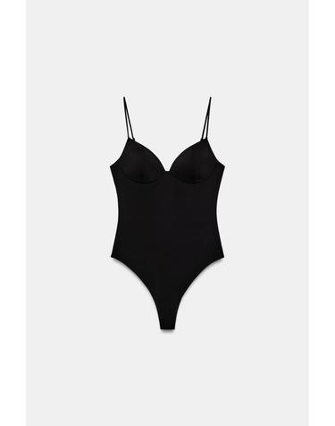 자라 하트넥 파인 스트랩 바디수트 1058/461/800 BLACK