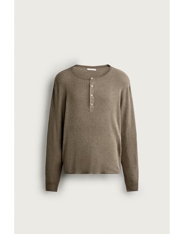 자라 코튼 릴렉스핏 헨리넥 긴팔 니트 티셔츠 2893/315/737 BROWN / TAUPE