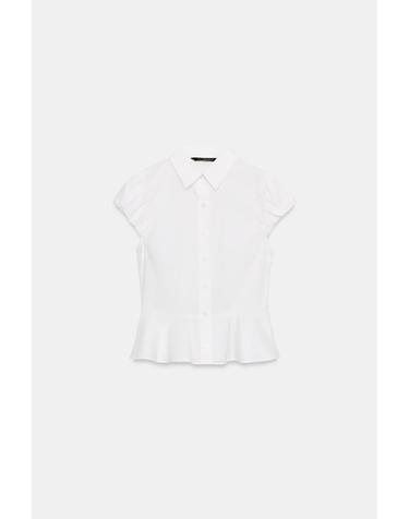 자라 플레인 페플럼 퍼프 소매 셔츠 4764/015/250 WHITE
