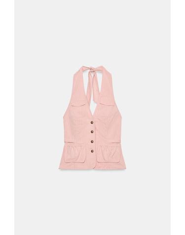 자라 스트라이프 포켓 홀터넥 탑 7843/876/637 LIGHT PINK