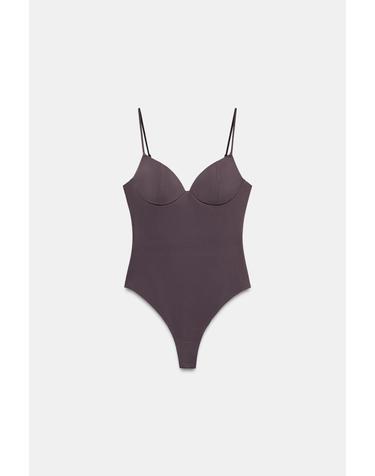 자라 하트넥 파인 스트랩 바디수트 1058/461/610 AUBERGINE