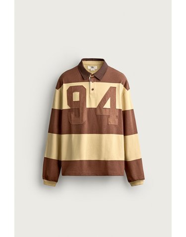 자라 스트라이프 넘버 패치 긴팔 폴로셔츠 4087/328/700 BROWN