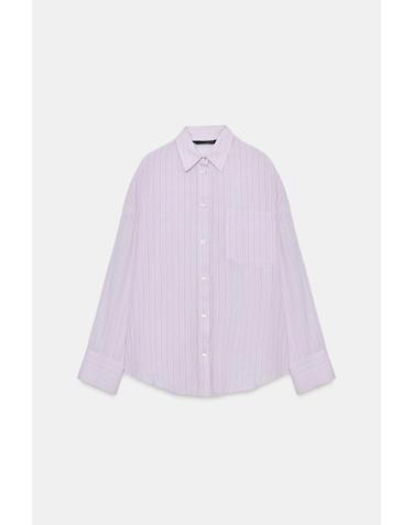 자라 오버사이즈 거즈 포켓 긴팔 셔츠 0881/001/629 LILAC
