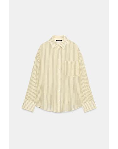 자라 오버사이즈 스트라이프 포켓 긴팔 셔츠 0881/001/300 YELLOW