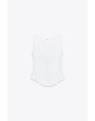 자라 플리츠 민소매 지퍼 티셔츠 3253/802/250 WHITE