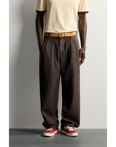 자라 릴렉스핏 플리츠 워시드 치노 팬츠 8062/311/700 BROWN