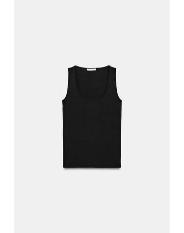 자라 슬림핏 라운드넥 민소매 탑 3905/681/800 BLACK