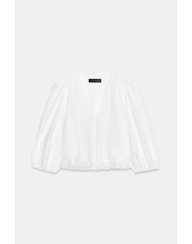 자라 컷워크 자수 브이넥 퍼프 블라우스 7903/689/251 OYSTER-WHITE