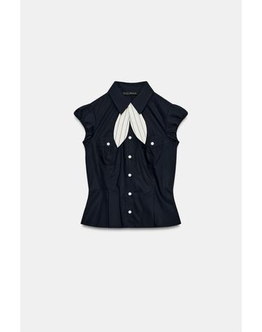 자라 스카프 포켓 반팔 테일러드 셔츠 7842/256/401 NAVY BLUE
