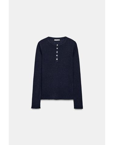 자라 슬림핏 버튼 헨리넥 긴팔 티셔츠 8779/623/401 NAVY BLUE