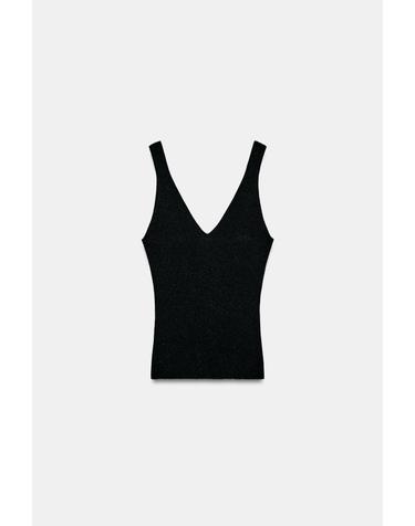 자라 브이넥 와이드 스트랩 니트 탑 2756/043/800 BLACK