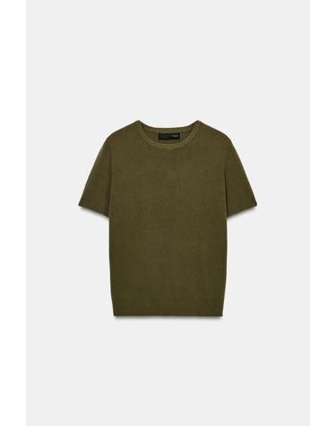 자라 플레인 라운드넥 반팔 니트 탑 9598/150/505 KHAKI