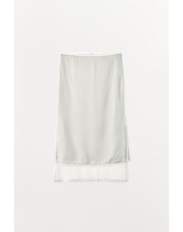 자라 새틴 콤비 미디 스커트 1223/707/423 PASTEL BLUE