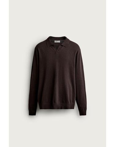 자라 코튼 린넨 레귤러핏 니트 폴로셔츠 3920/398/700 BROWN