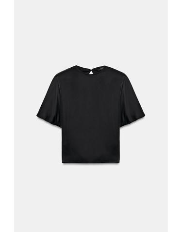 자라 새틴 숄더패드 오픈백 반팔 탑 7836/071/800 BLACK