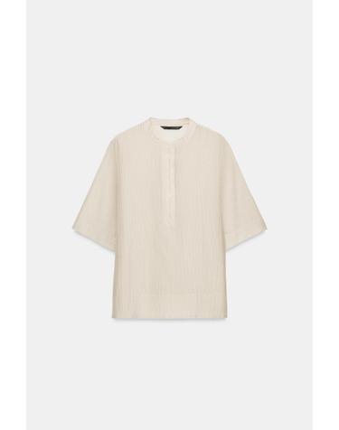 자라 라운드넥 반팔 플리츠 블라우스 4786/296/070 ECRU / BLACK