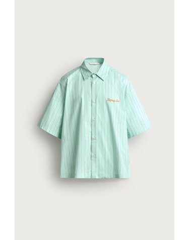 자라 스트라이프 자수 박시핏 반팔 셔츠 1195/360/500 GREEN
