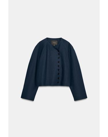 자라 린넨 혼방 라운드넥 크롭 블레이저 3736/054/401 NAVY BLUE