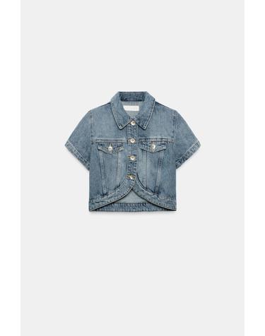 자라 비대칭 헴 크롭 데님 반팔 셔츠 4592/260/400 BLUE