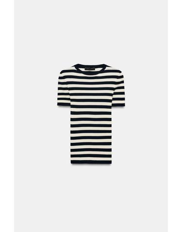 자라 스트라이프 골지 라운드넥 반팔 탑 2142/273/043 NAVY / WHITE
