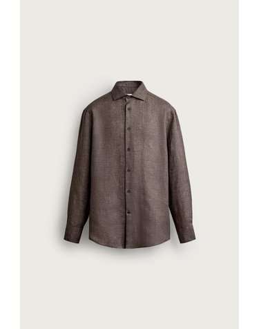 자라 100% 린넨 레귤러핏 긴팔 셔츠 5247/304/700 BROWN