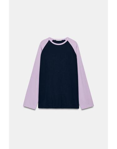 자라 배색 래글런 라운드넥 긴팔 티셔츠 0858/728/629 LILAC