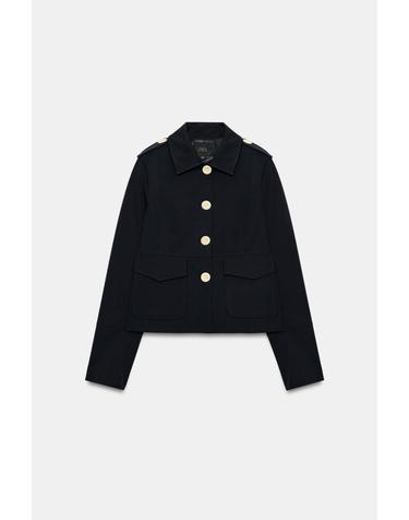 자라 배색 버튼 플랩 포켓 크롭 블레이저 4840/700/422 DARK NAVY
