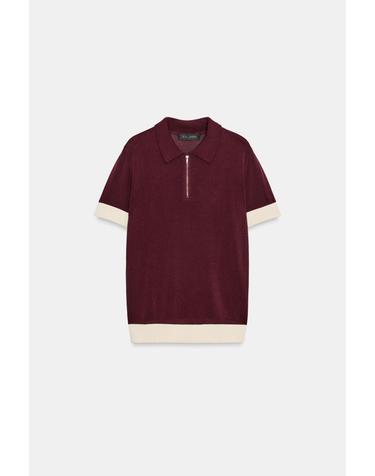 자라 지퍼넥 반팔 니트 폴로 티셔츠 0244/104/681 BURGUNDY