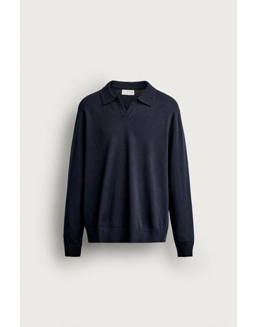 자라 코튼 린넨 레귤러핏 폴로 니트 셔츠 3920/398/401 NAVY BLUE