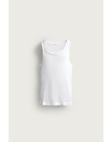 자라 더블 트림 라운드넥 민소매 티셔츠 5644/329/016 WHITE