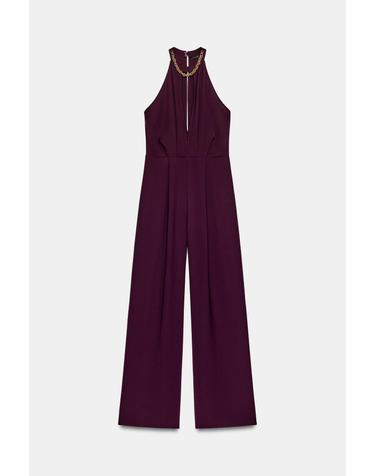 자라 홀터넥 플리츠 와이드 점프수트 1165/156/681 BURGUNDY
