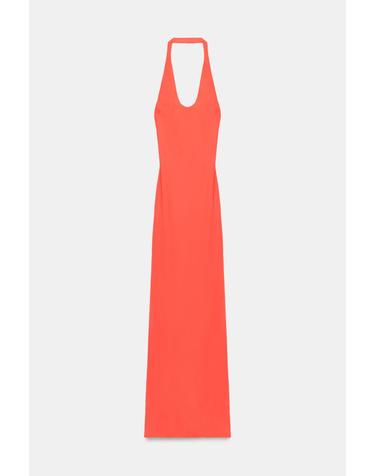 자라 홀터넥 오픈백 롱 원피스 4772/201/617 NEON ORANGE