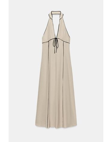 자라 린넨 혼방 홀터넥 롱 원피스 7231/727/052 LIGHT BEIGE