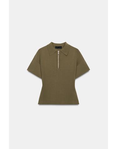 자라 반팔 폴로 집업 니트 탑 9598/149/505 KHAKI