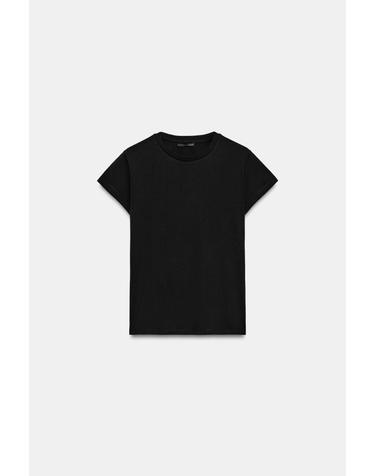 자라 백 코르셋 라운드넥 반팔 티셔츠 0347/805/800 BLACK