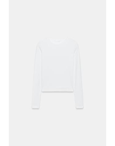 자라 슬림핏 라운드넥 긴팔 티셔츠 4424/802/250 WHITE