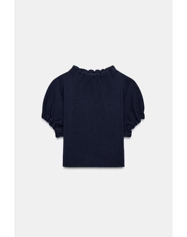 자라 셔링 퍼프 소매 라운드넥 니트 탑 2142/108/401 NAVY BLUE